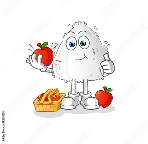 onigiri eating an apple illustration. character vector
