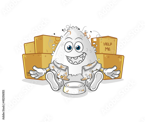 onigiri homeless character. cartoon mascot vector