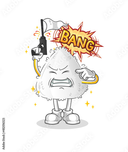 onigiri warning shot mascot. cartoon vector