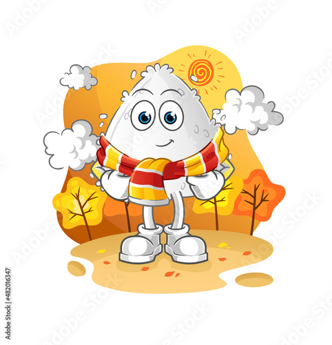 onigiri in the autumn. cartoon mascot vector