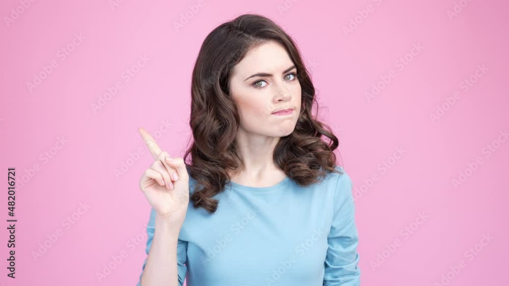 Lady make stop signal taboo isolated pastel color background Lady make stop signal taboo isolated pastel color background