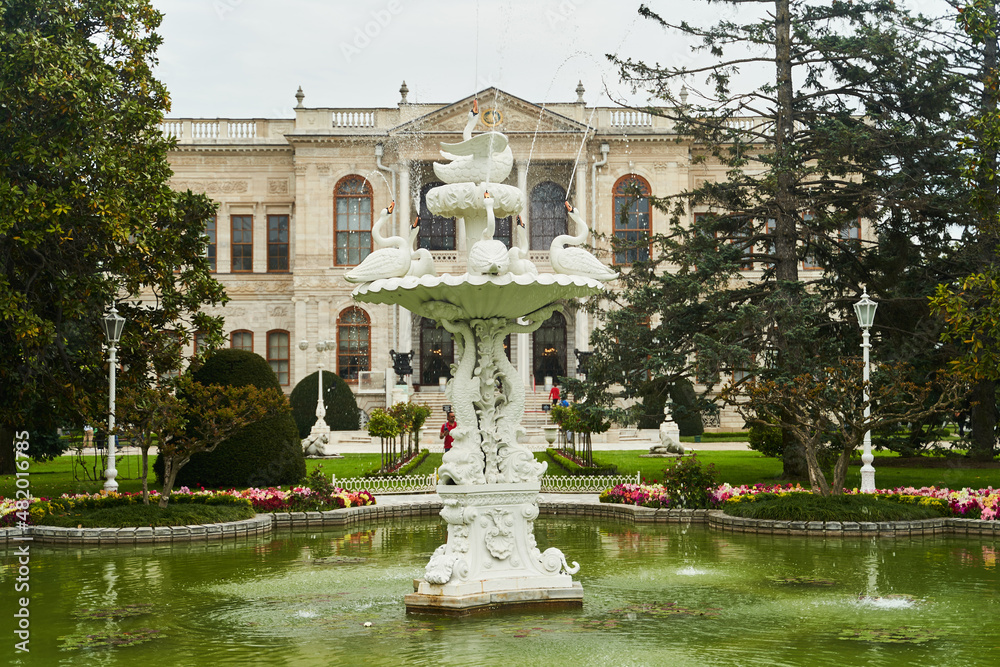ISTANBUL, TURKEY - 08.05.2021: View of the amazing architecture of Dolmabahce Palace in Istanbul.