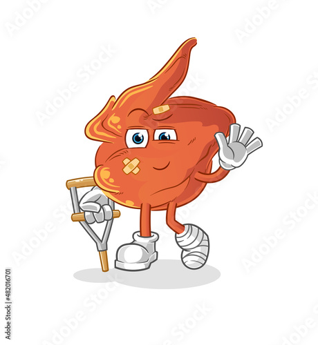 chicken wing sick with limping stick. cartoon mascot vector