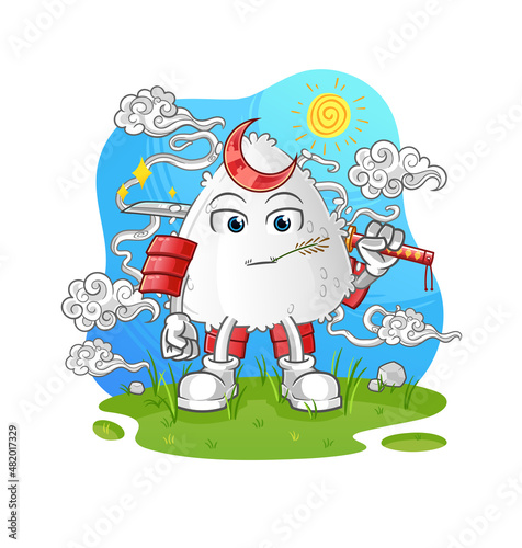 onigiri samurai cartoon. cartoon mascot vector
