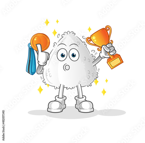 onigiri winner with trophie. cartoon character