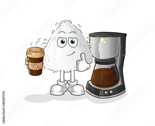 onigiri drinking coffee illustration. character vector