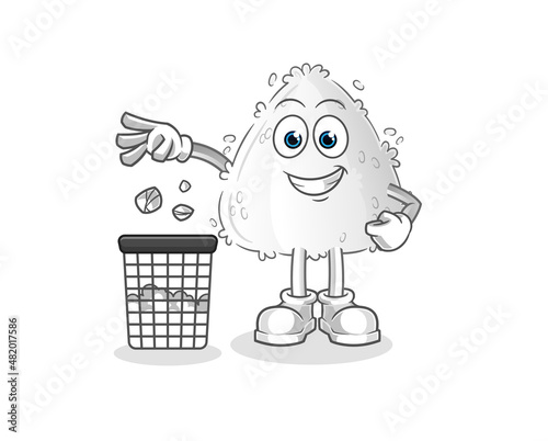 onigiri Throw garbage mascot. cartoon vector