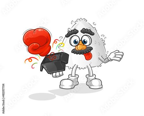 onigiri prank glove in the box. cartoon mascot