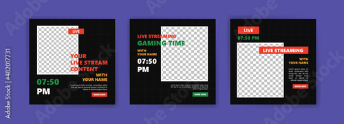 live streaming youtube and instagram social media posts. live video promote post template