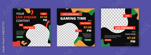 live streaming youtube and instagram social media posts. live video promote post template