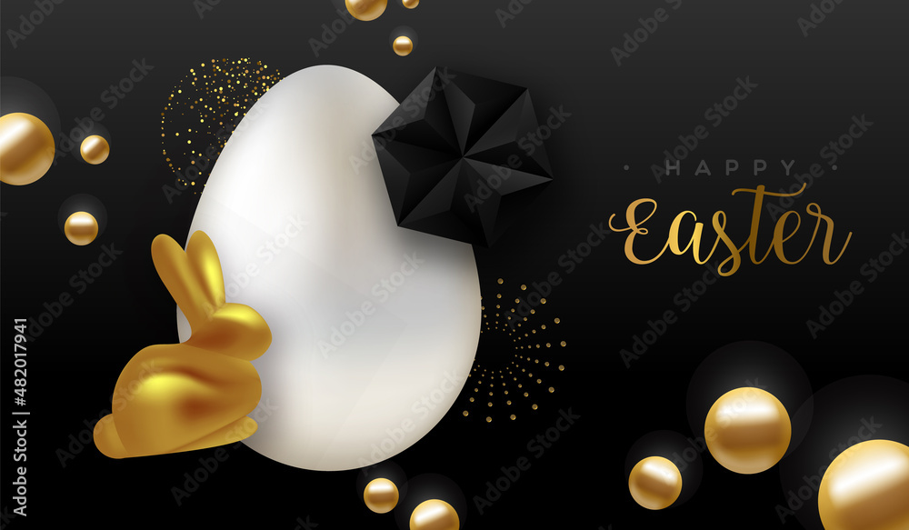 Happy Easter gold glitter black 3d rabbit card