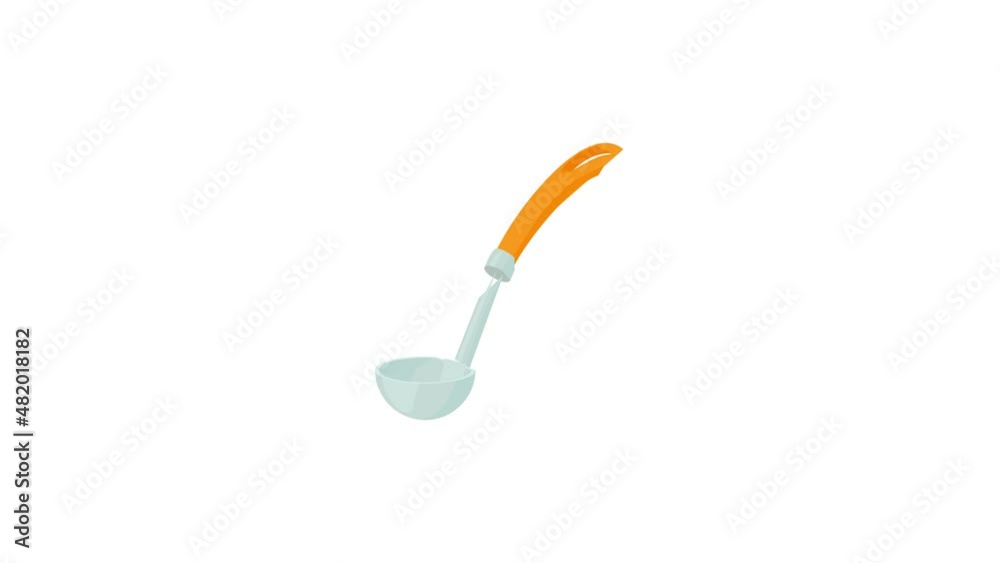 Metallic ladle with orange handle icon animation best cartoon object on white background