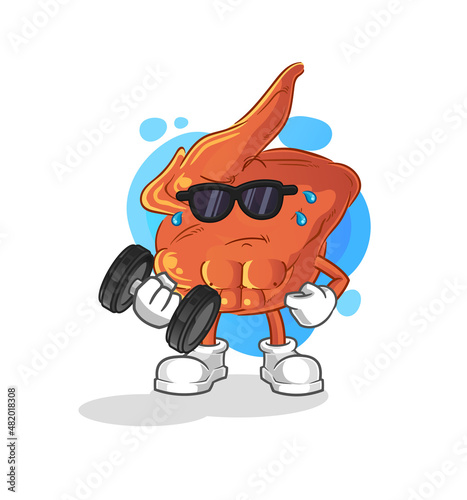 chicken wing lifting dumbbell vector. cartoon character