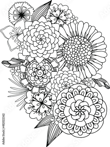 abstract, adult, anti stress, art, artistic, background, beautiful, beauty, black and white, blossom, botanical, botany, bouquet, bright, coloring book adult, coloring flower, coloring for kids, color