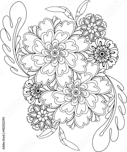 Abstract vector flowers coloring page