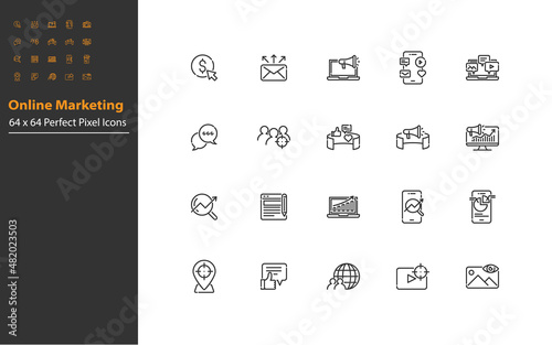 set of marketing, line icons, online marketing, business, advertise