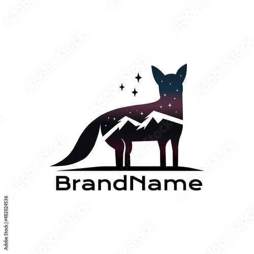 Dog and mountain logo silhouette illustration, adventure silhouette.