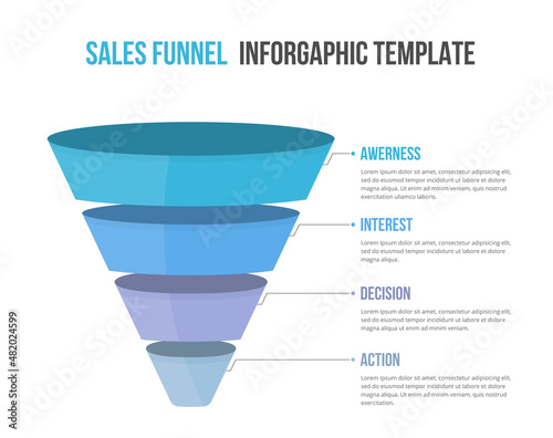 Funnel diagram with 4 elements, infographic template for web, business, presentations
