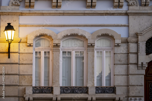 Famous historic Belmarco palace at night in Faro downtown, Algarve, south Portugal