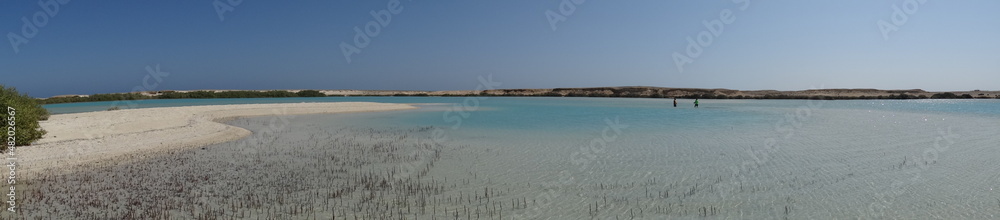A panorama view of the sea with shallow water and turquoise color A panorama view of the sea with shallow water and turquoise color