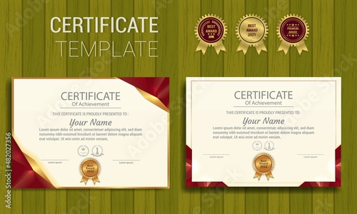 Professional diploma horizontal certificate template in red premium style