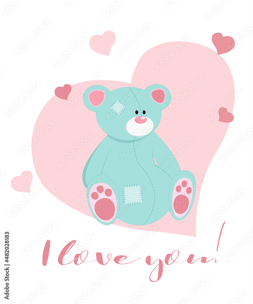 Valentine card with teddy bear and heart