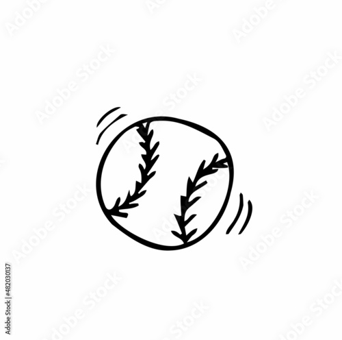 Vector illustration. Leather baseball ball. Cartoon sticker in comics style with contour. Decoration for greeting cards, posters, patches, prints for clothes, emblems