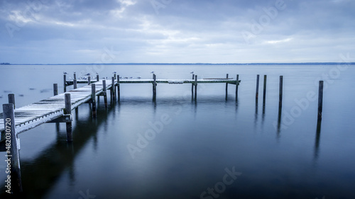 Sunset at the Steinhuder Meer. Jetty leads into the water © RSK Foto Schulz