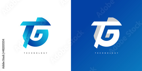 Blue Modern Initial Letter T and G Logo Design Template. TG Letter Logo Design for Business Identity