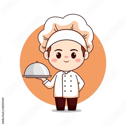 Cute and kawaii male chef or baker cartoon manga chibi vector character 
