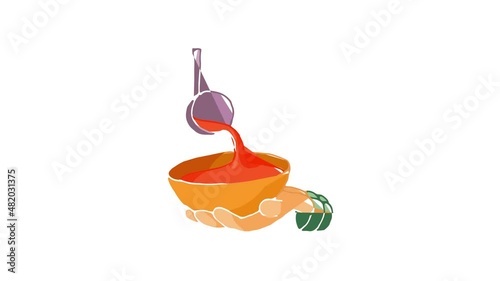 Stretched hand with a bowl for food icon animation best cartoon object on white background