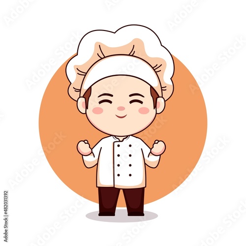 Cute and kawaii male chef or baker cartoon manga chibi vector character