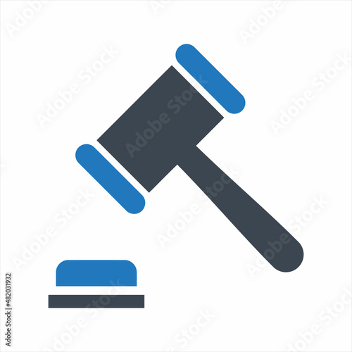 Judge hammer icon. Vector and glyph
