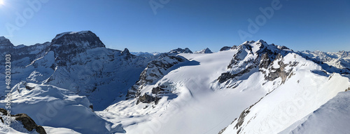 beautiful panorama mountain landscape picture with glacier in switzerland