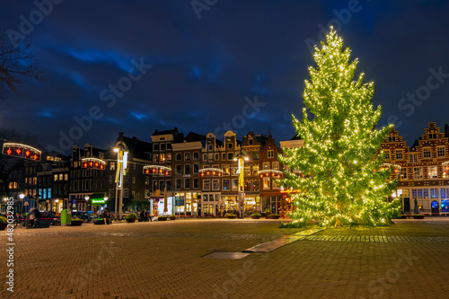 Christmas on the Nieuwmarkt in Amsterdam the Netherlands at night © Nataraj