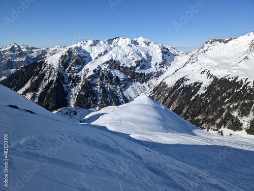 Ski tour on the Sonnenhorn above Weissenberge elm. Mountaineering in beautiful Glarnerland. Fantastic view. Skimo photo