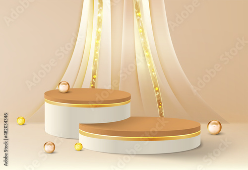Luxury podium background. Realistic elegant golden , cosmetic product scene. Vector set