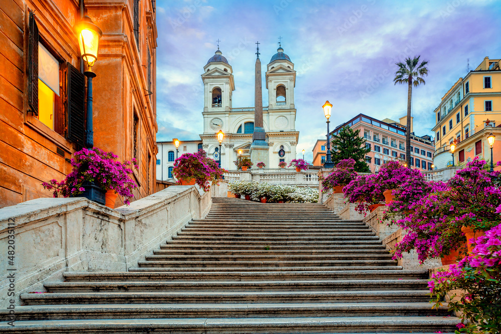 Piazza di Spagna in Rome, italy. Spanish steps in Rome, Italy in the morning. One of the most famous squares in Rome, Italy. Rome architecture and landmark.