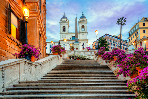 Obraz na płótnie Piazza di Spagna in Rome, italy. Spanish steps in Rome, Italy in the morning. One of the most famous squares in Rome, Italy. Rome architecture and landmark. w salonie