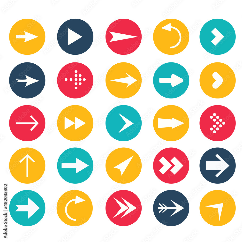 Arrow icon set. Collection of Colored different arrows sign Arrow icon set. Collection of Colored different arrows sign