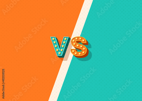 Retro versus battle background. Vintage blue and orange font. Vs headline template. 3d icon for competition between contestants, teams, fighters. Vector illustration.
