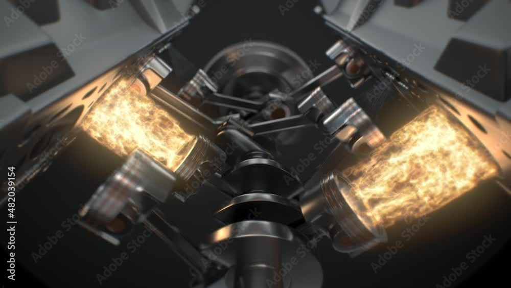 Beautiful V8- Engine Animation seamess looped with accurate injection ...