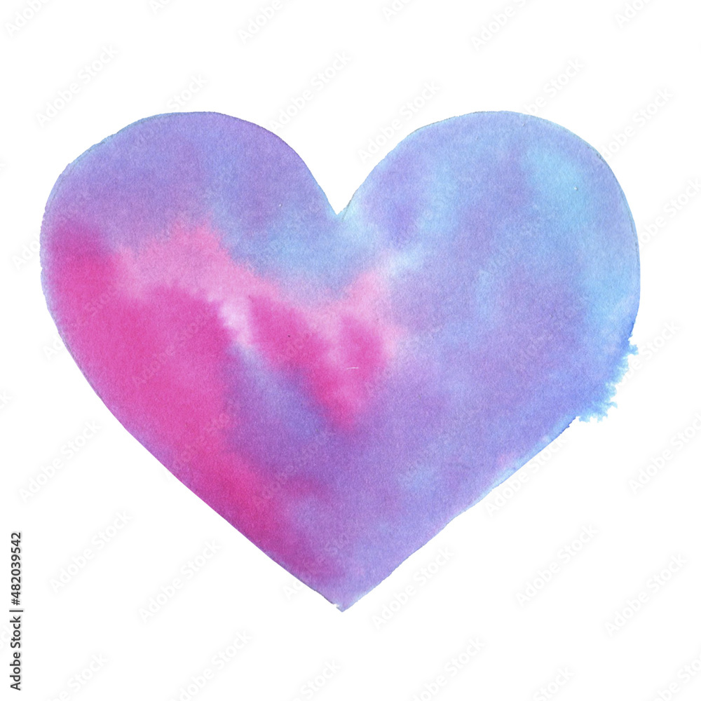 Watercolor pink heart. Love card with pink watercolor hearts isolated on the white background. Romantic clipart. Valentine's Day set.