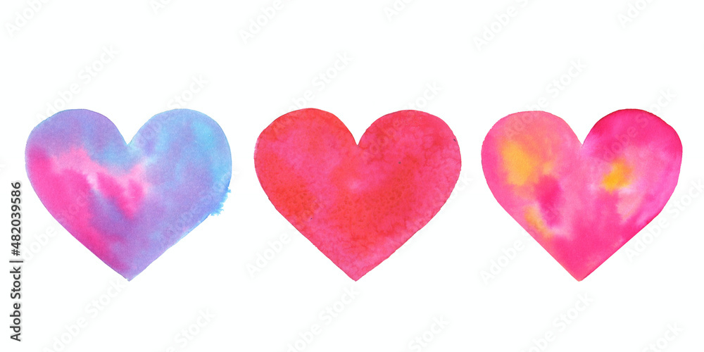 Seamless colorful watercolor painted hearts pattern. Valentine's Day background. Pink hearts, greeting card, valentine's day