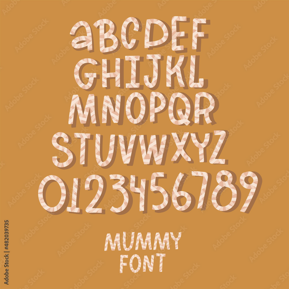 Mummy bandages font. Halloween hand drawn vector illustrationwith isolated letters.