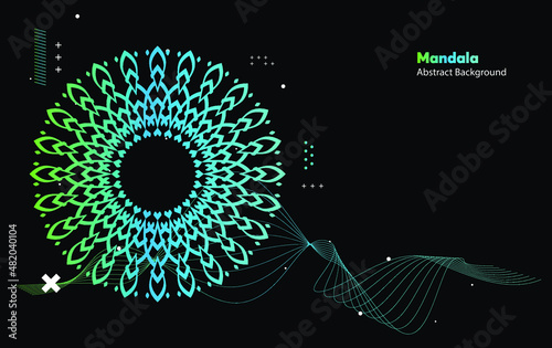 delightful mandala background of menthol turquoise with a gradient with geometric shape