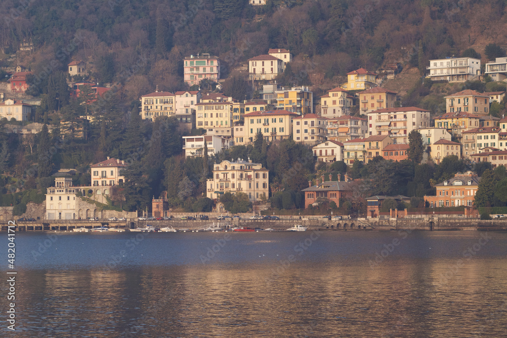 reflections of light on the waters of Lake Como at sunset