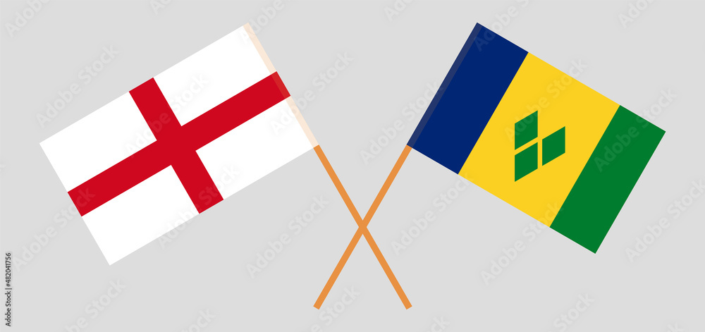 Crossed flags of England and Saint Vincent and the Grenadines. Official colors. Correct proportion