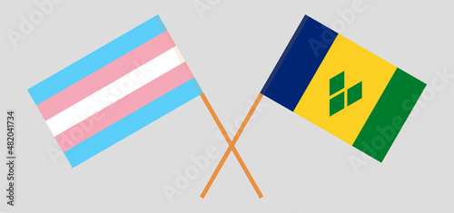 Crossed flags of Transgender Pride and Saint Vincent and the Grenadines. Official colors. Correct proportion