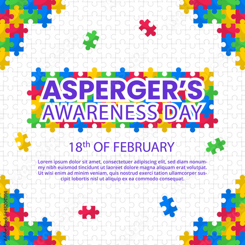 Asperger day background with arranged puzzles on a puzzle table